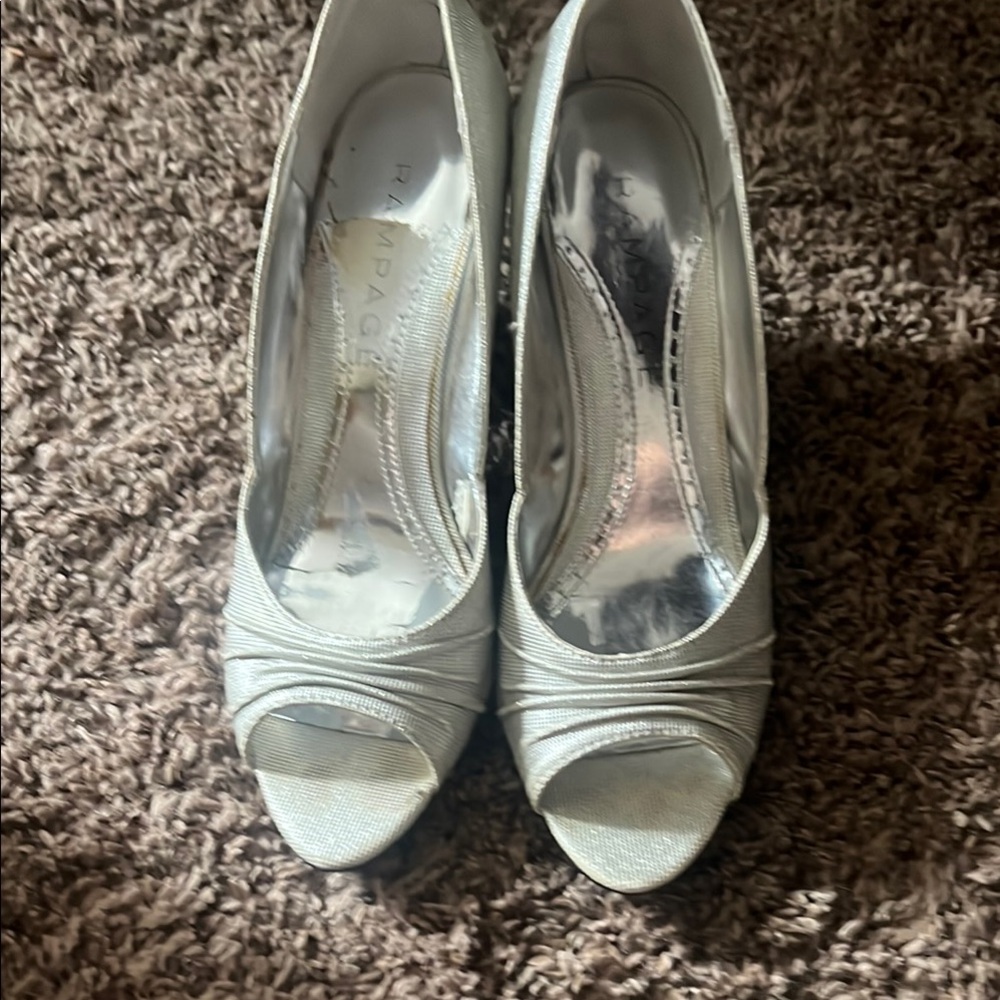 Rampage Silver Peep-Toe Heels